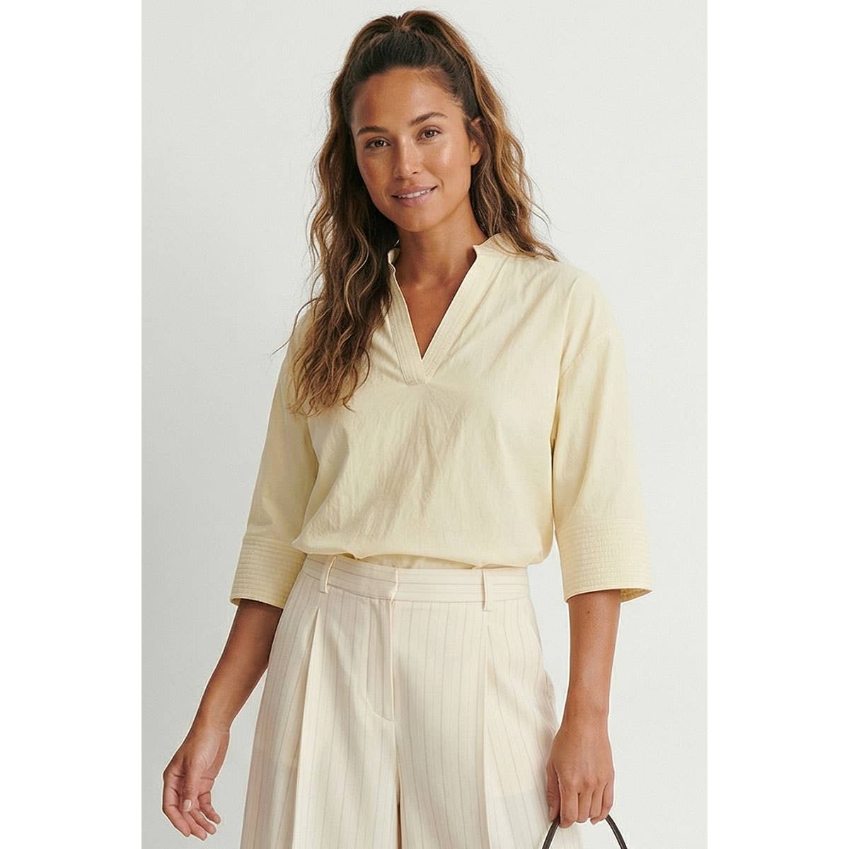 Contrast Stitch Detail Popover Blouse