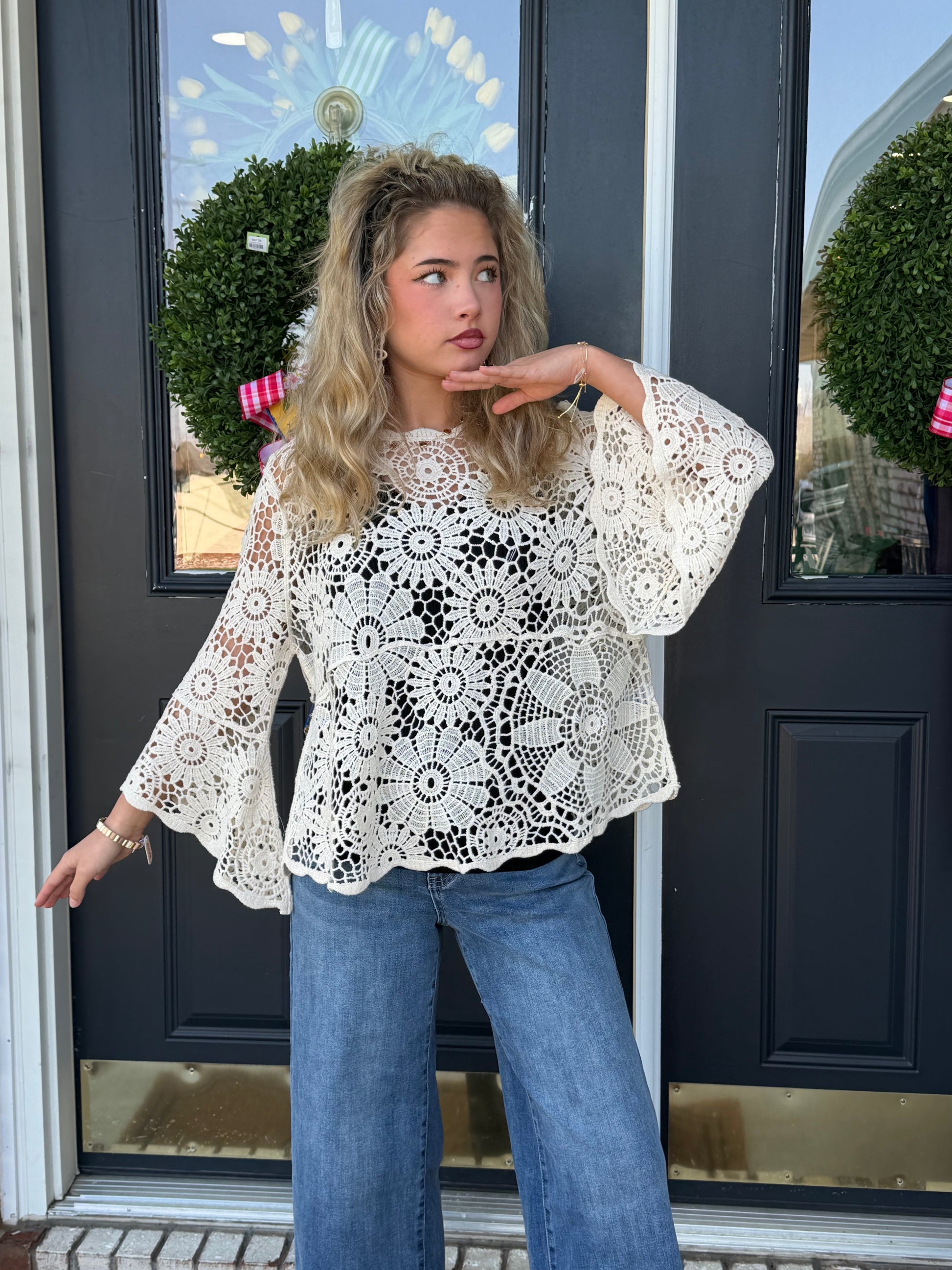 Kristen Elbow Sleeve Crochet Top