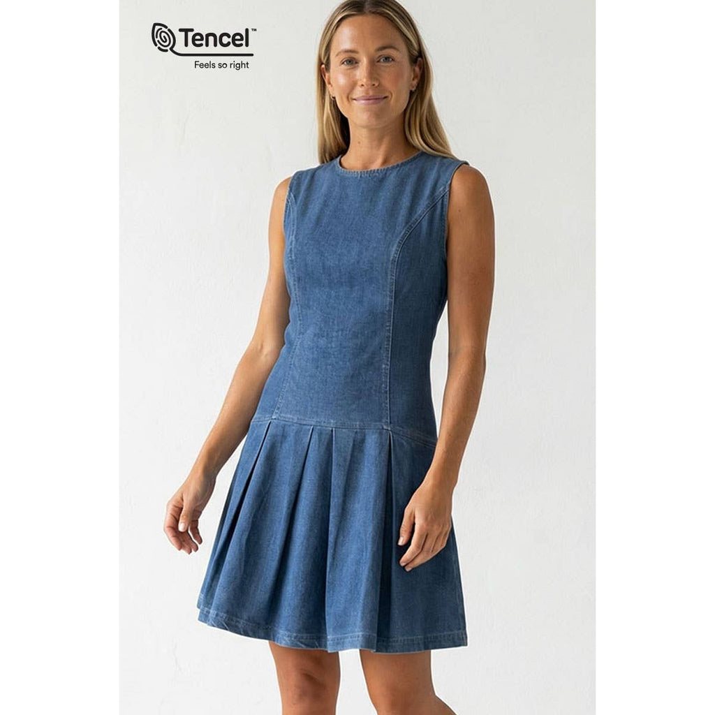 Drop Waist Mini Denim Dress