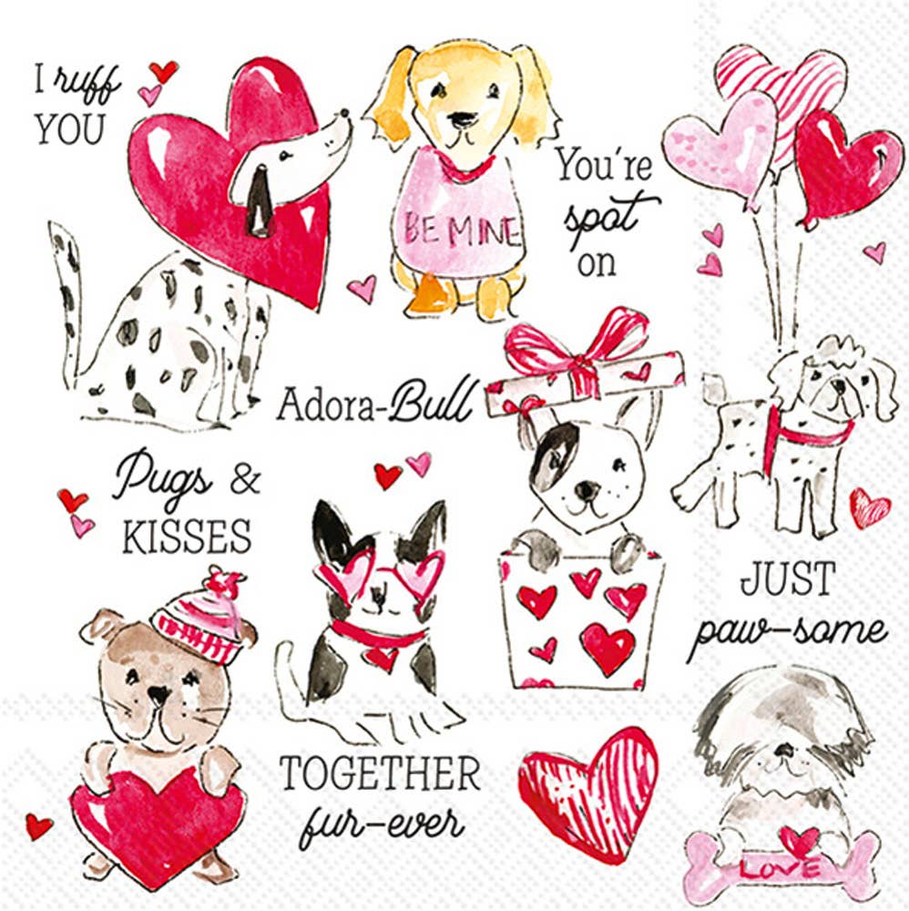 Paper Cocktail Napkins 20 Ct Pugs & Kisses Rosanne Beck