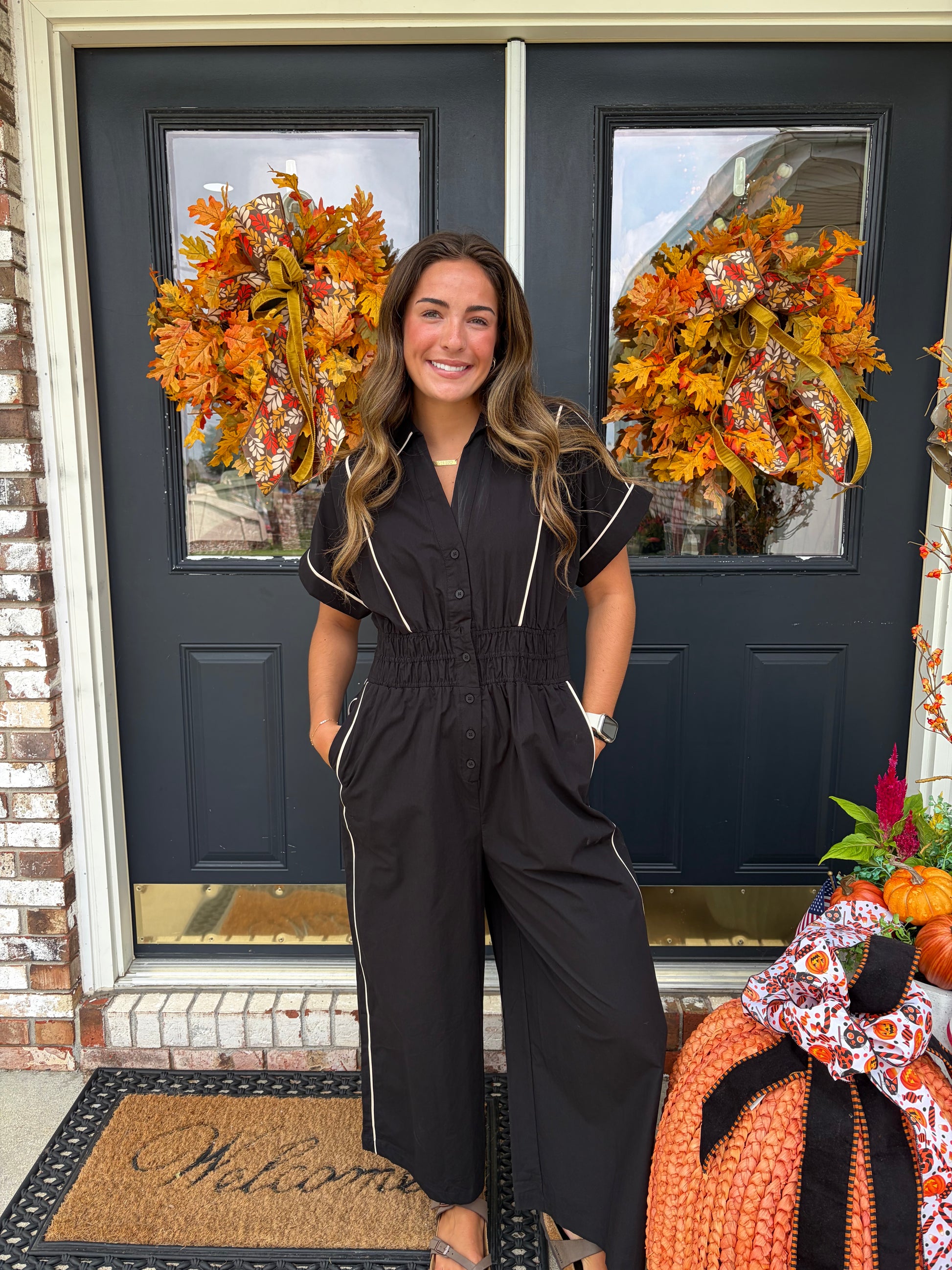 Contrast Piping Wide Leg Jumpsuit