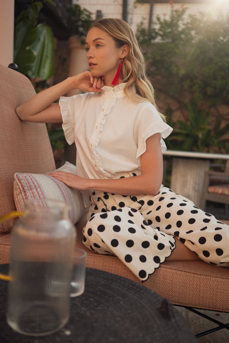 Drop shoulder button down solid woven top