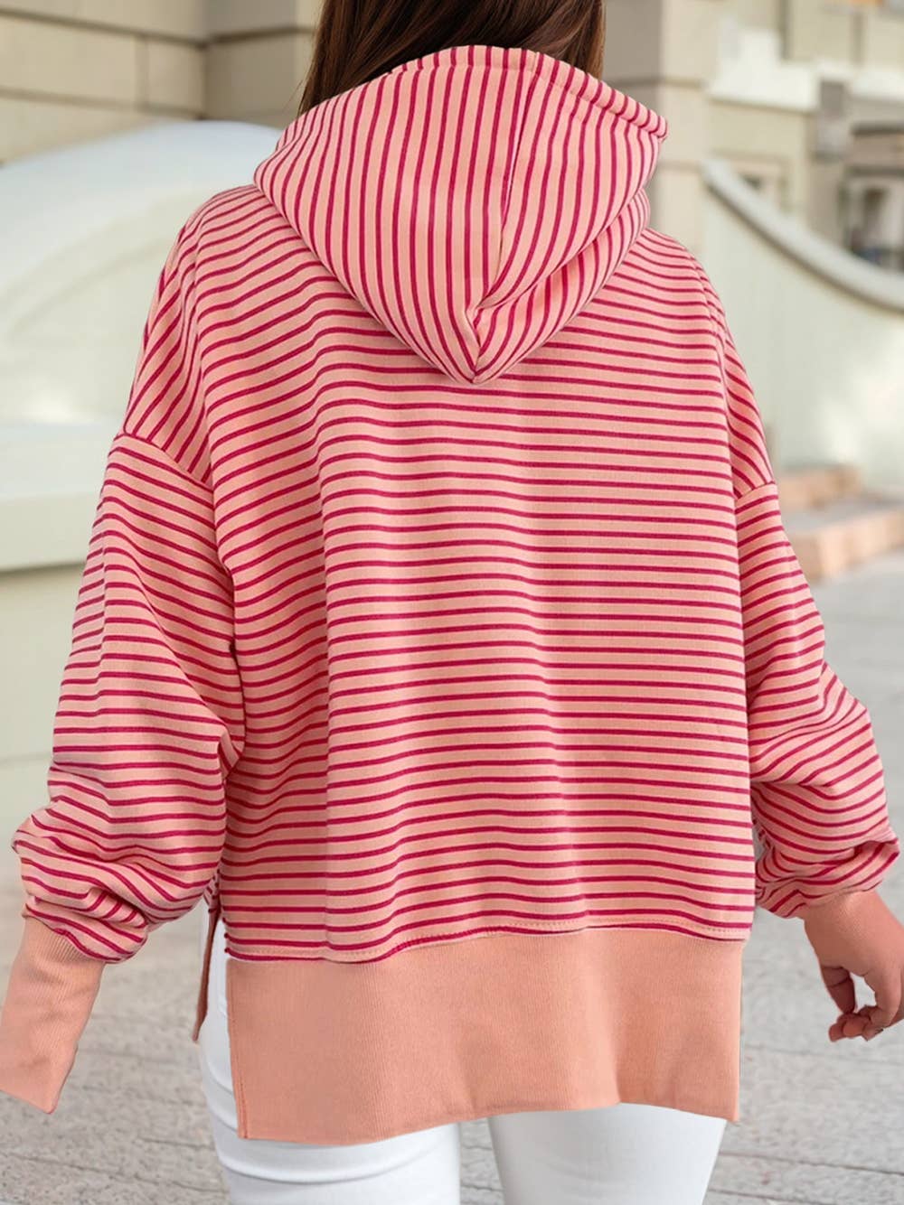 Loose Fit Hoodie- Rose Stripe