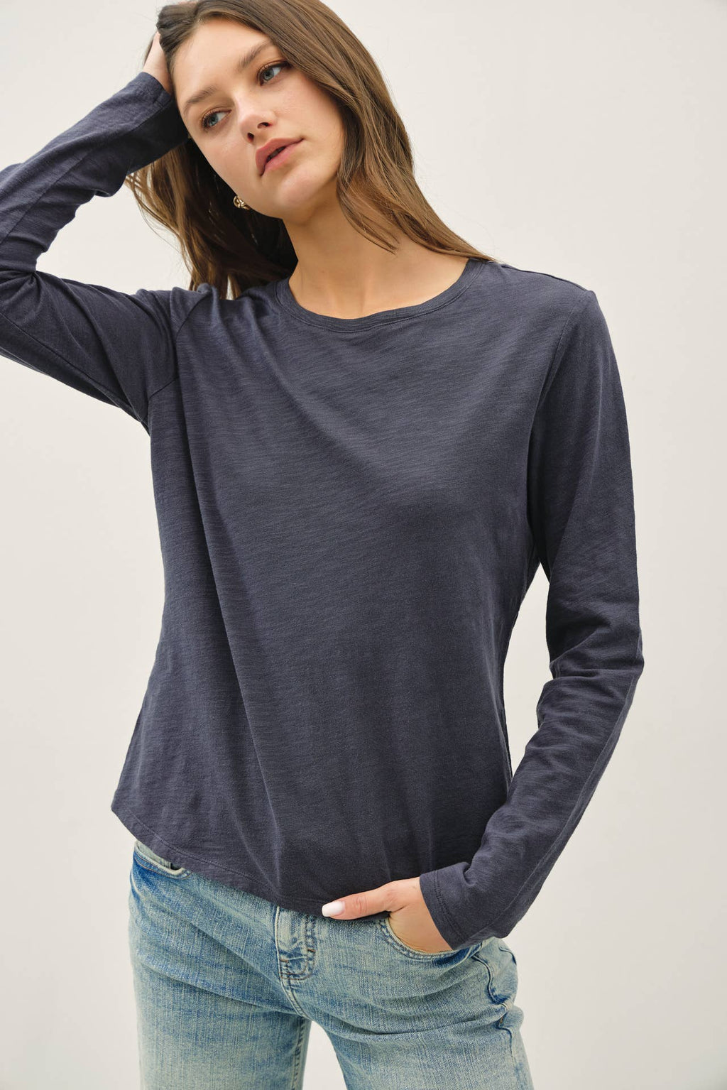 COTTON SLUB CREWNECK LONG SLEEVE TEE