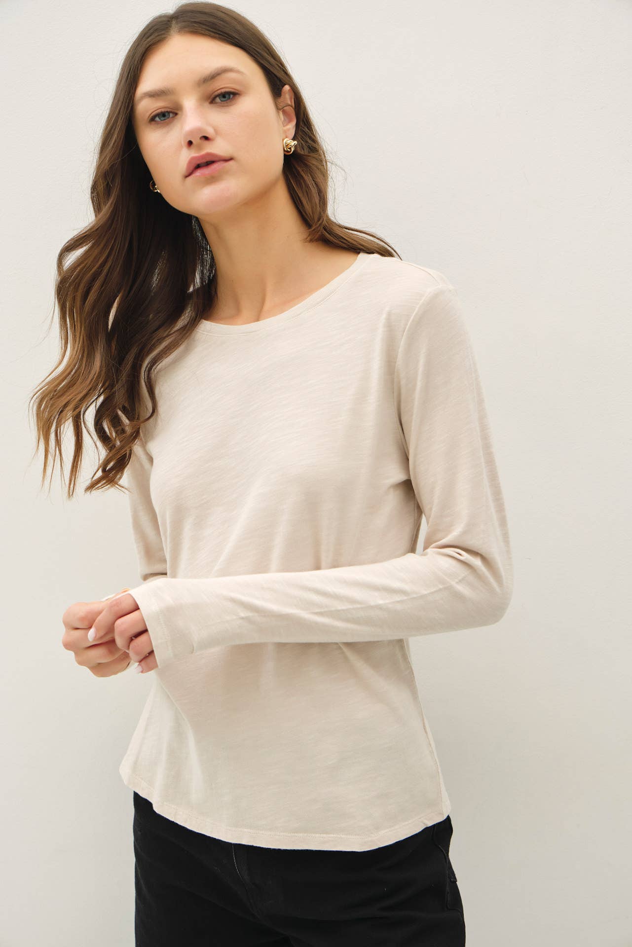 COTTON SLUB CREWNECK LONG SLEEVE TEE