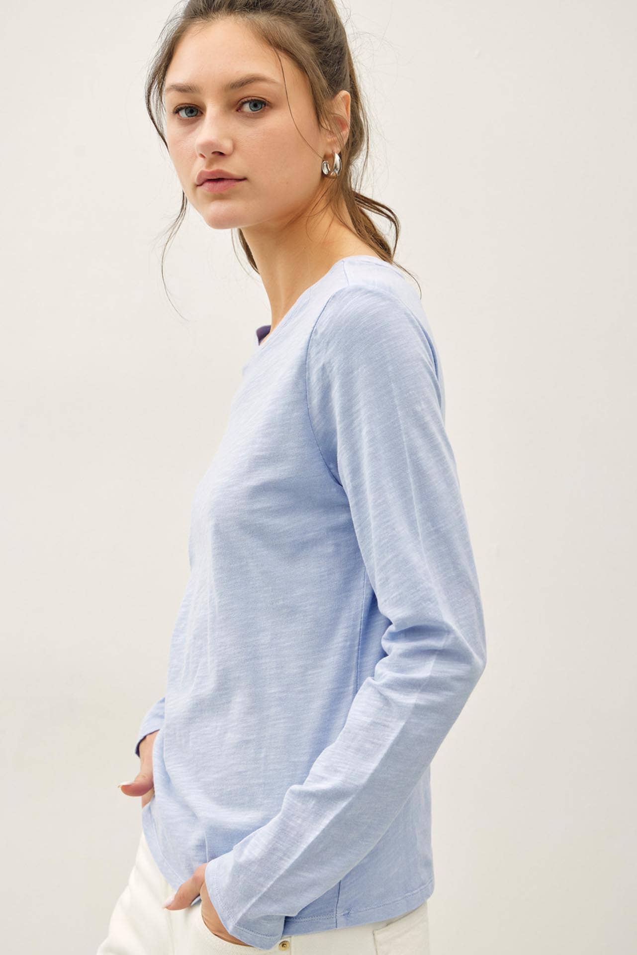 COTTON SLUB CREWNECK LONG SLEEVE TEE