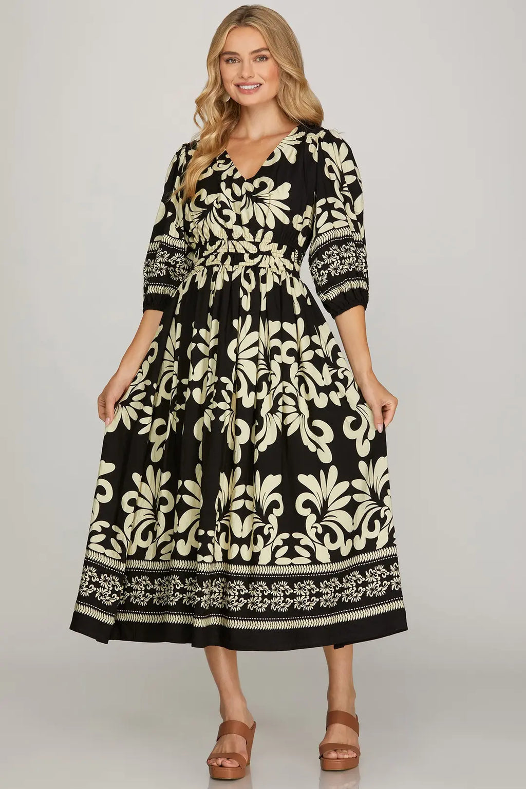 Black V Neck Woven Dress