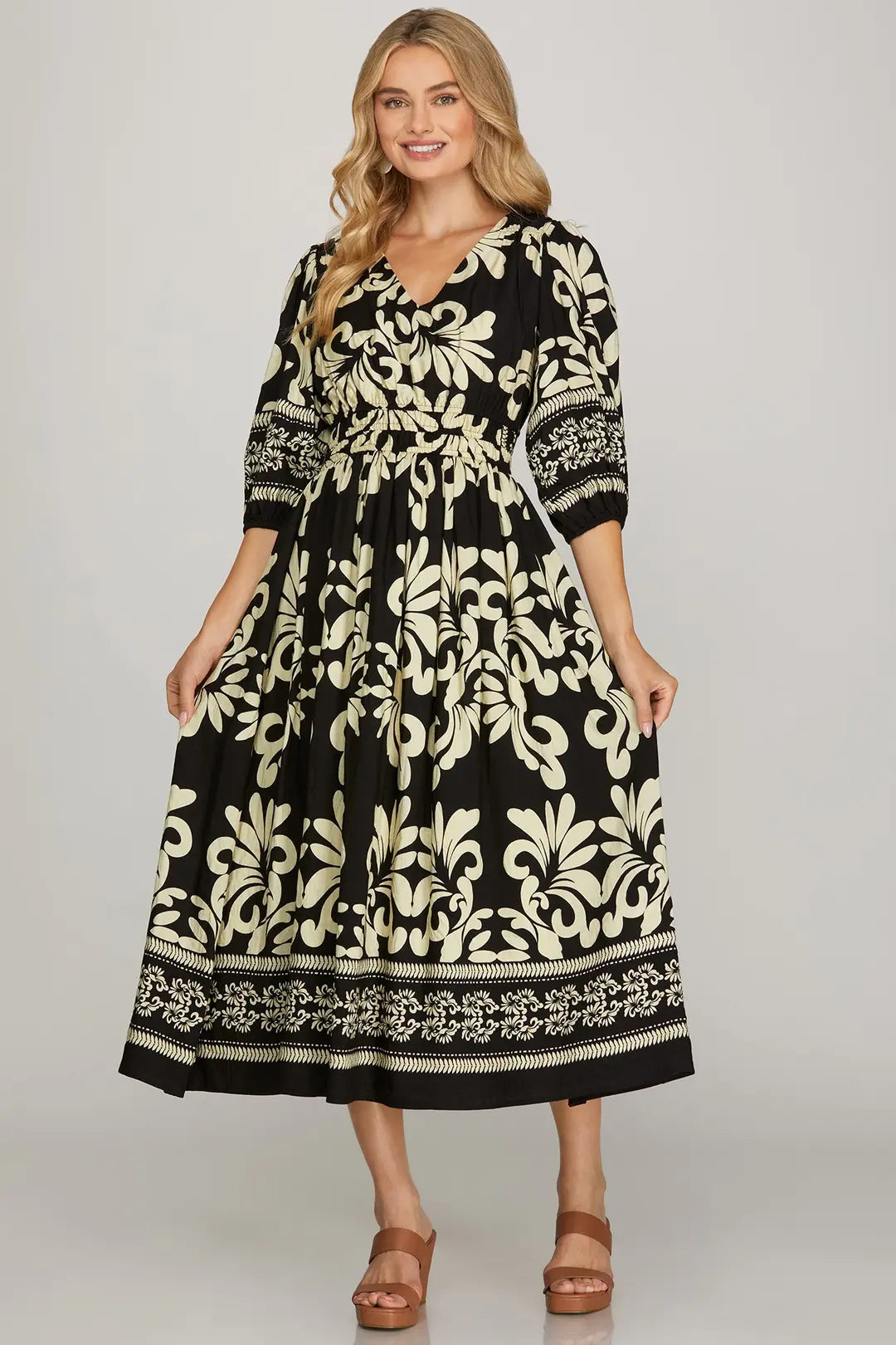 Black V Neck Woven Dress
