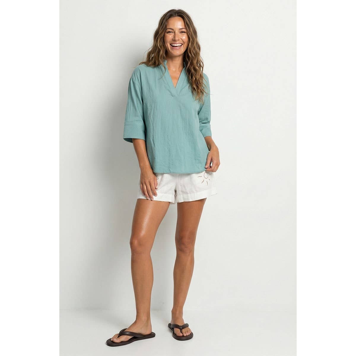 Contrast Stitch Detail Popover Blouse
