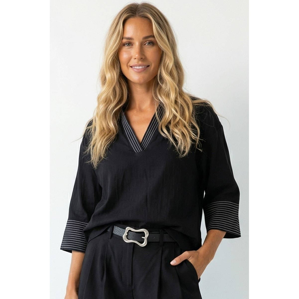 Contrast Stitch Detail Popover Blouse