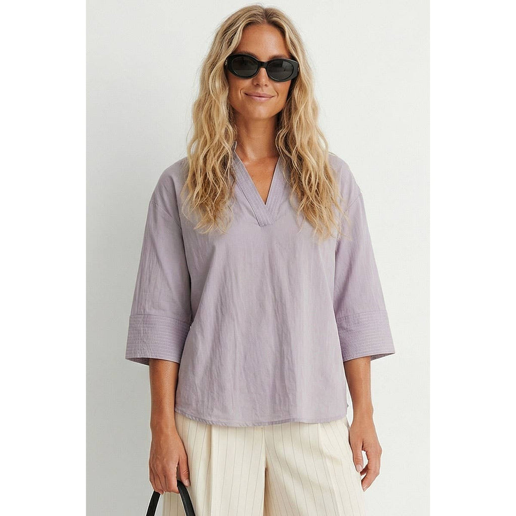 Contrast Stitch Detail Popover Blouse