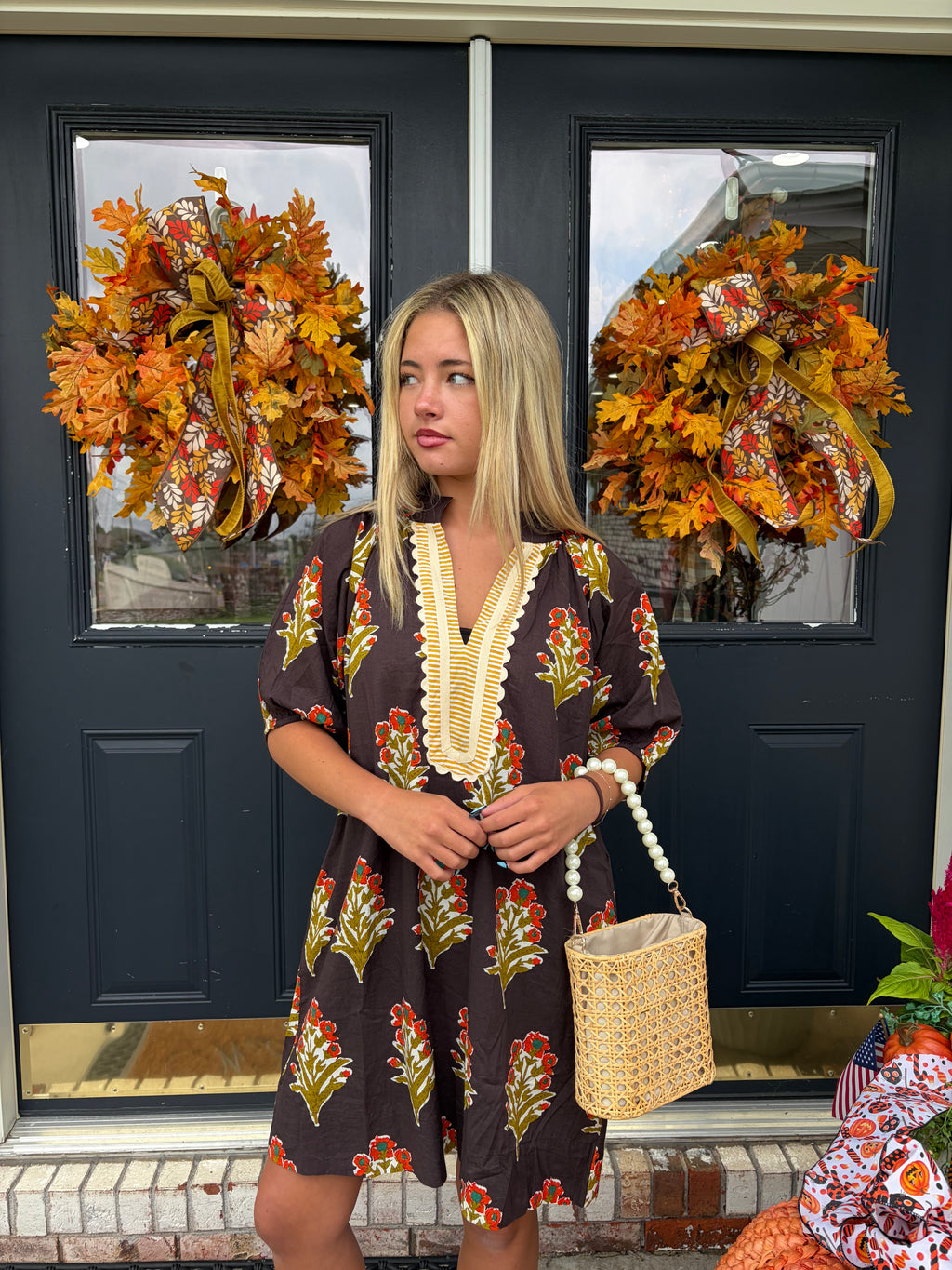 Floral Stripe V Neck Dress