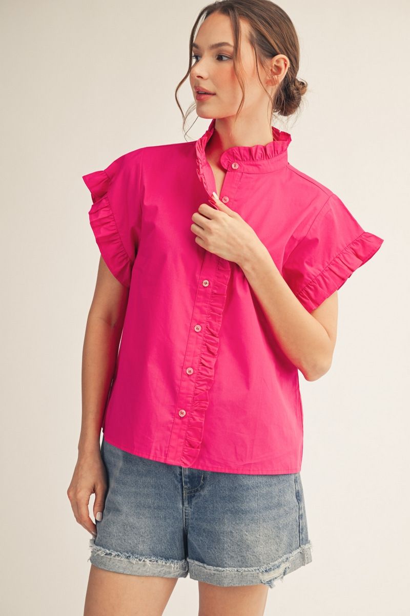 Drop shoulder button down solid woven top
