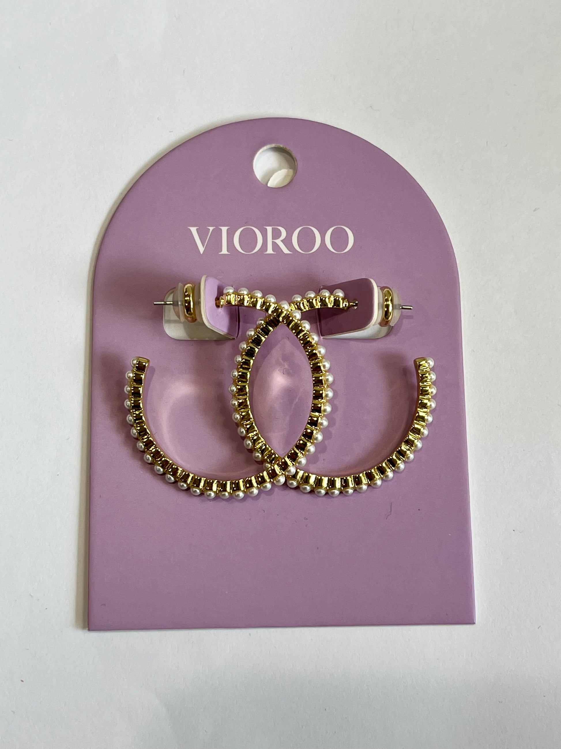 Small Pearl-Inset Hammered Hoop Earring