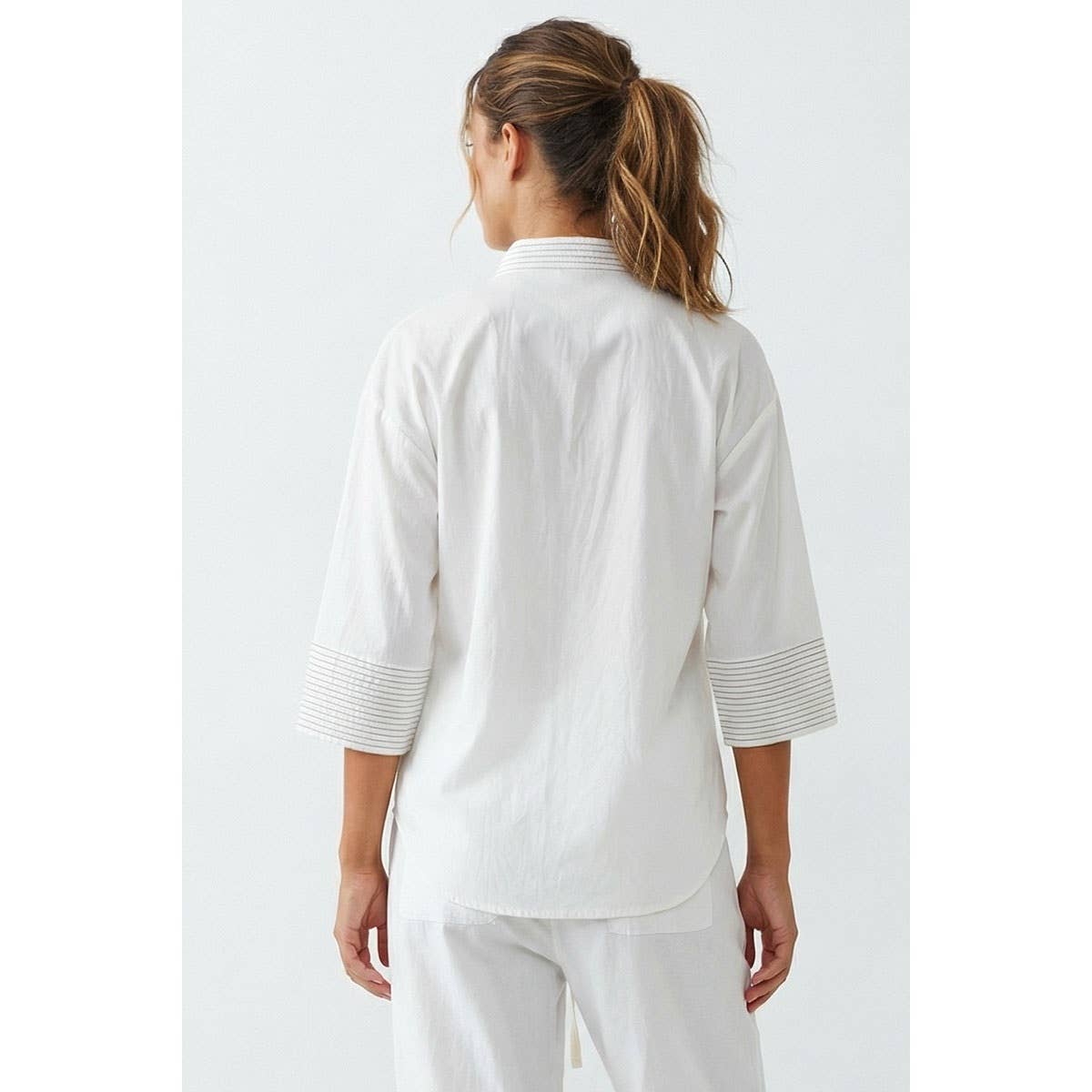 Contrast Stitch Detail Popover Blouse