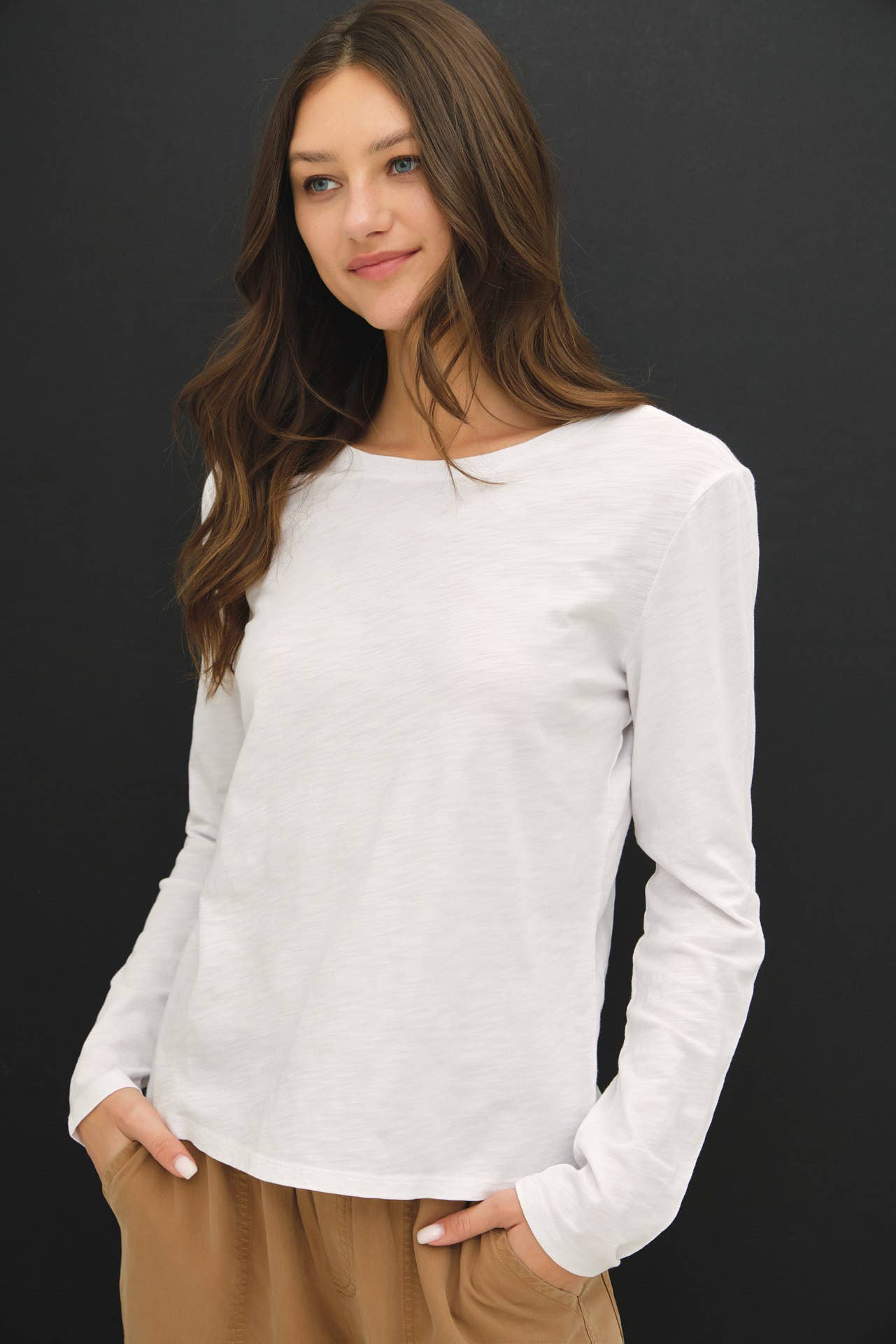 COTTON SLUB CREWNECK LONG SLEEVE TEE