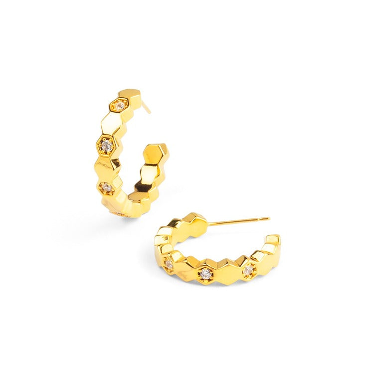 Honeycomb Crystal Hoop Earrings