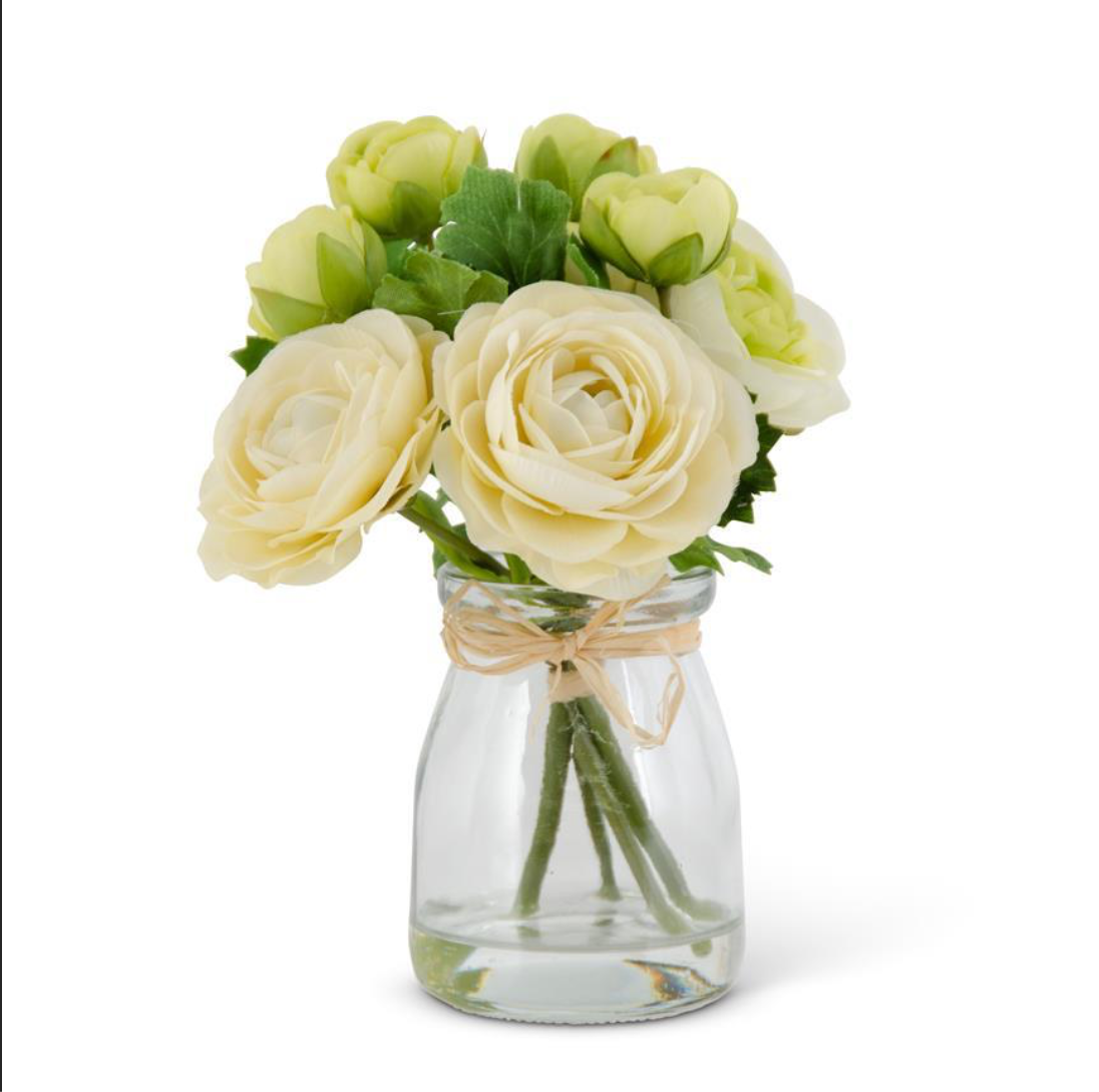 Ranunculus Flowers in Glass Vase w/ Faux Water