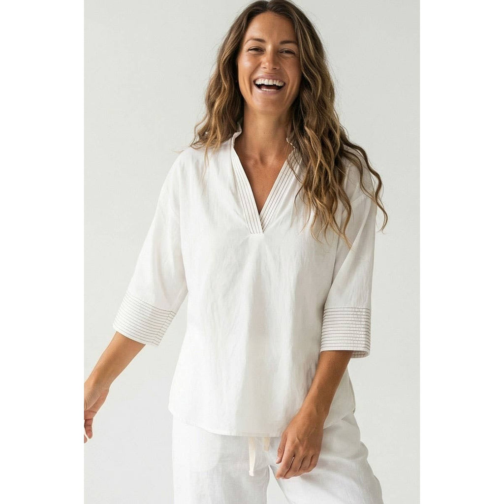 Contrast Stitch Detail Popover Blouse