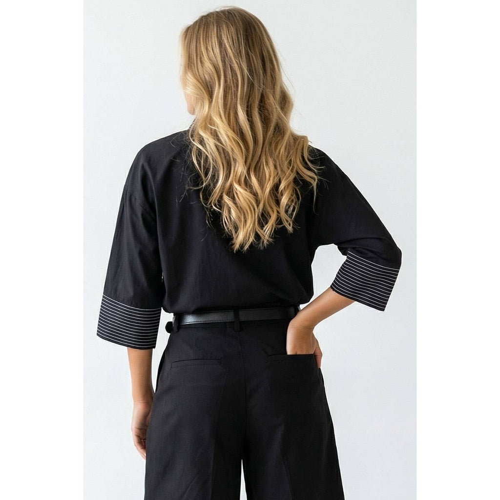 Contrast Stitch Detail Popover Blouse