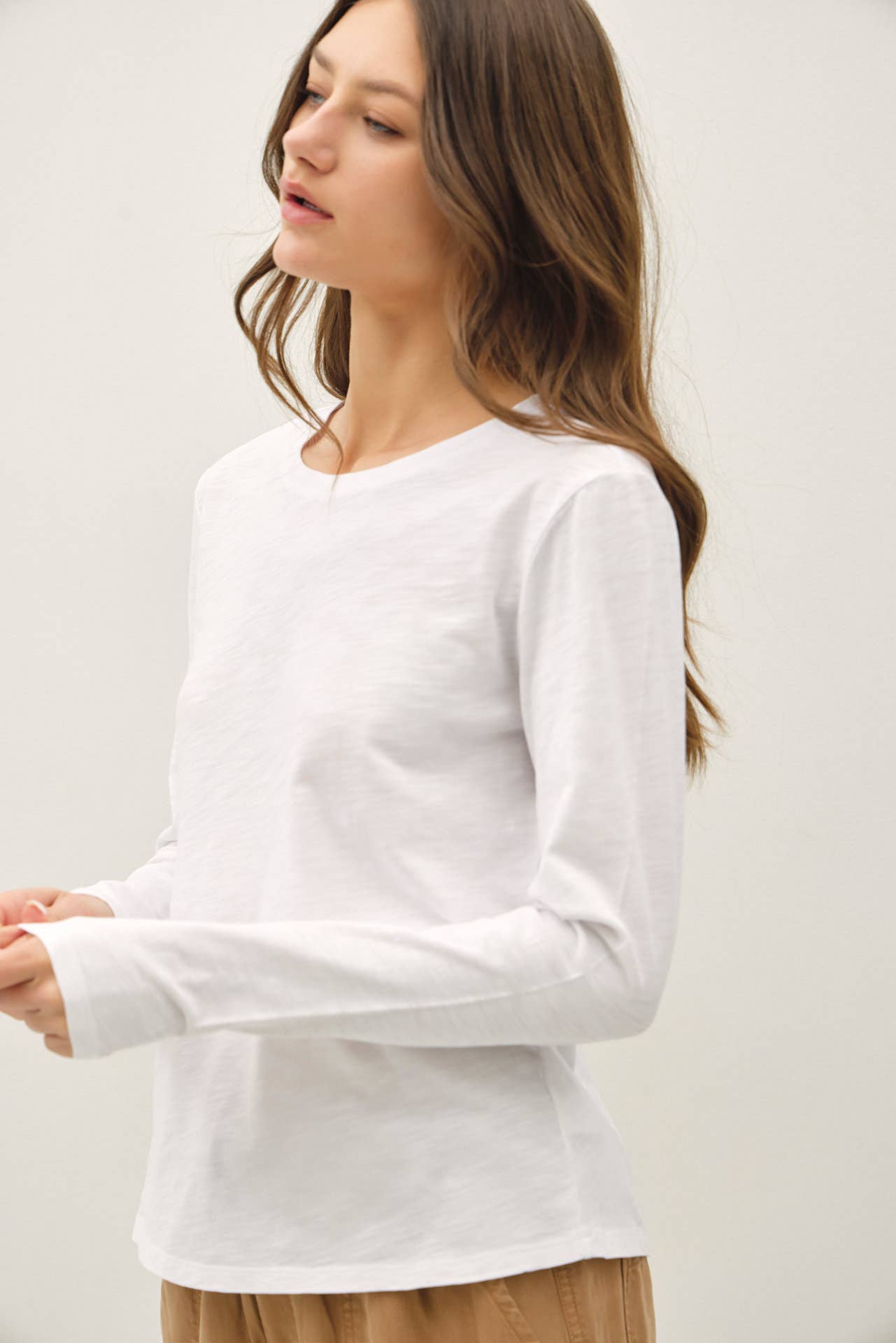 COTTON SLUB CREWNECK LONG SLEEVE TEE