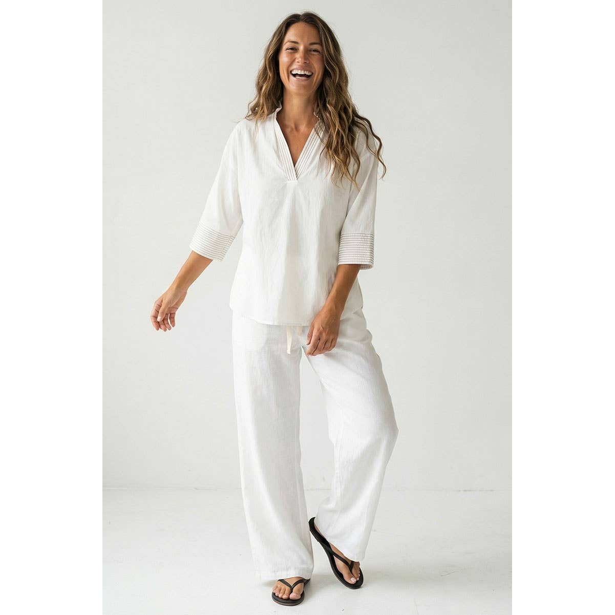 Contrast Stitch Detail Popover Blouse