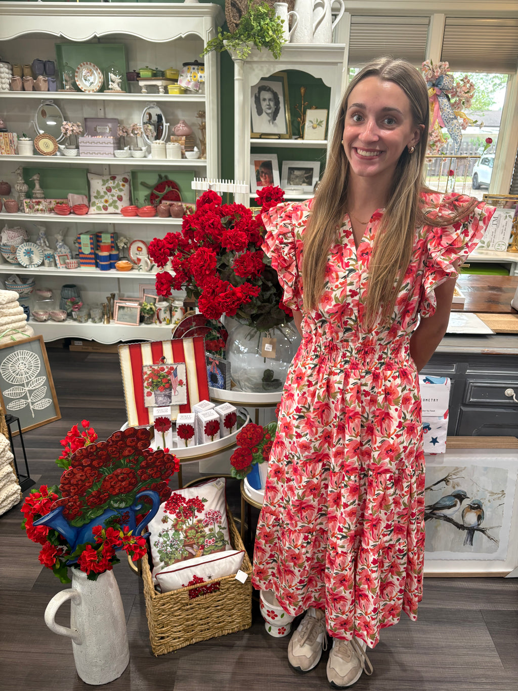 Ruffle Sleeve Flower Print Dress