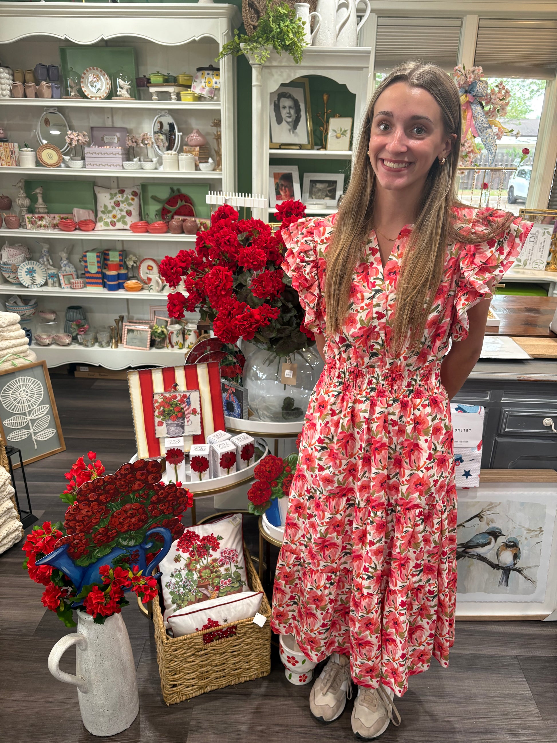 Ruffle Sleeve Flower Print Dress