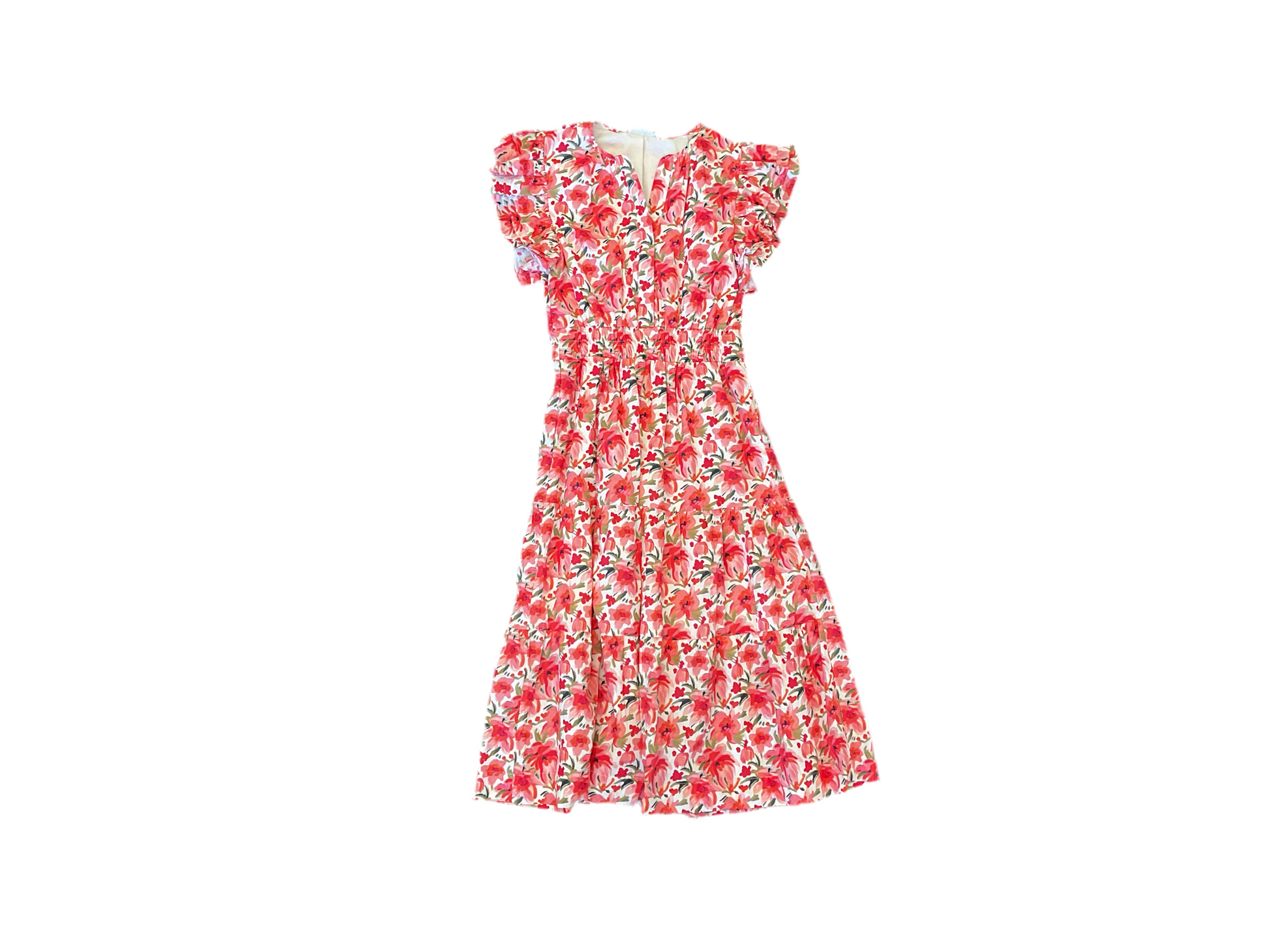 Ruffle Sleeve Flower Print Dress