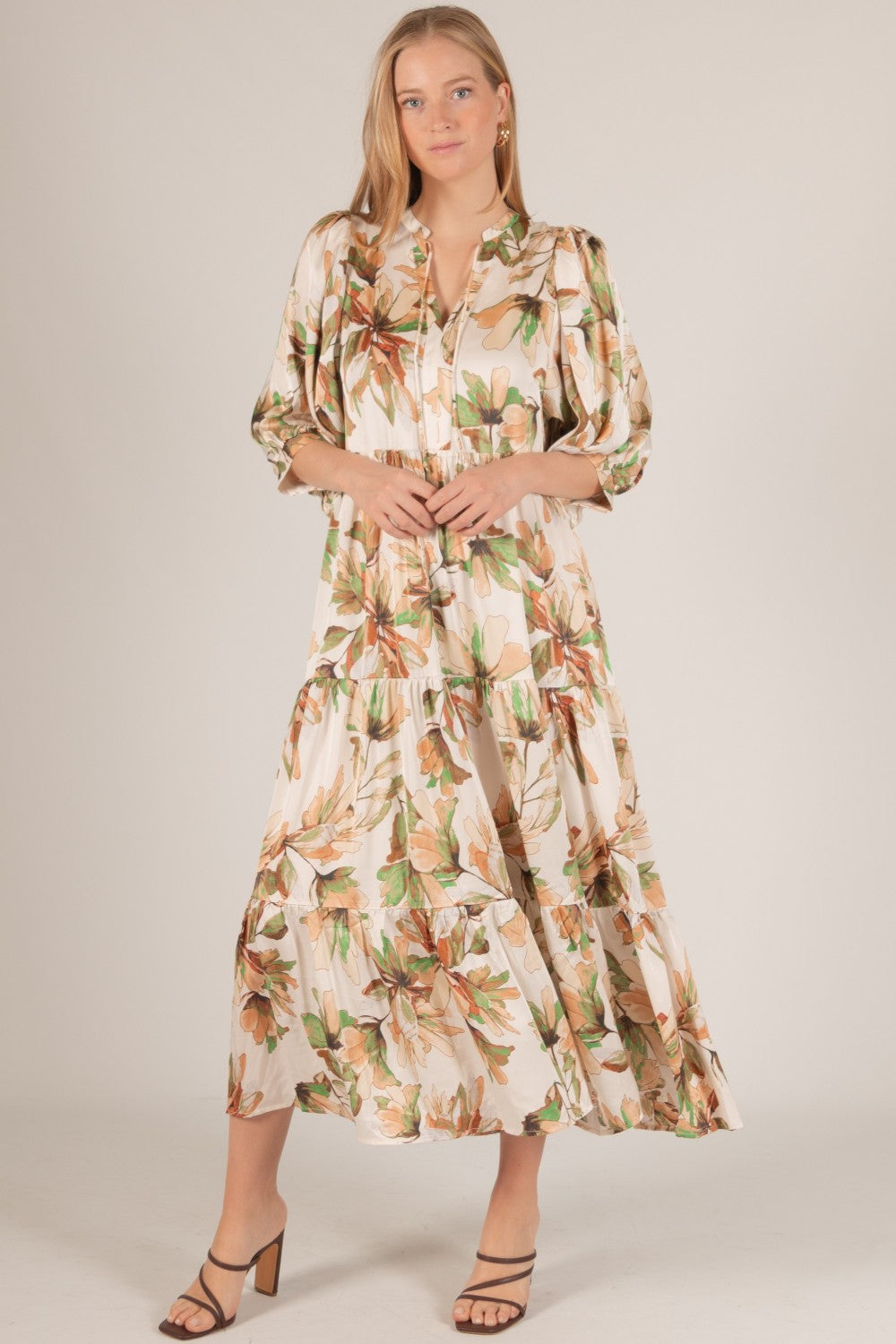 Satin Billowy Sleeve Maxi Dress