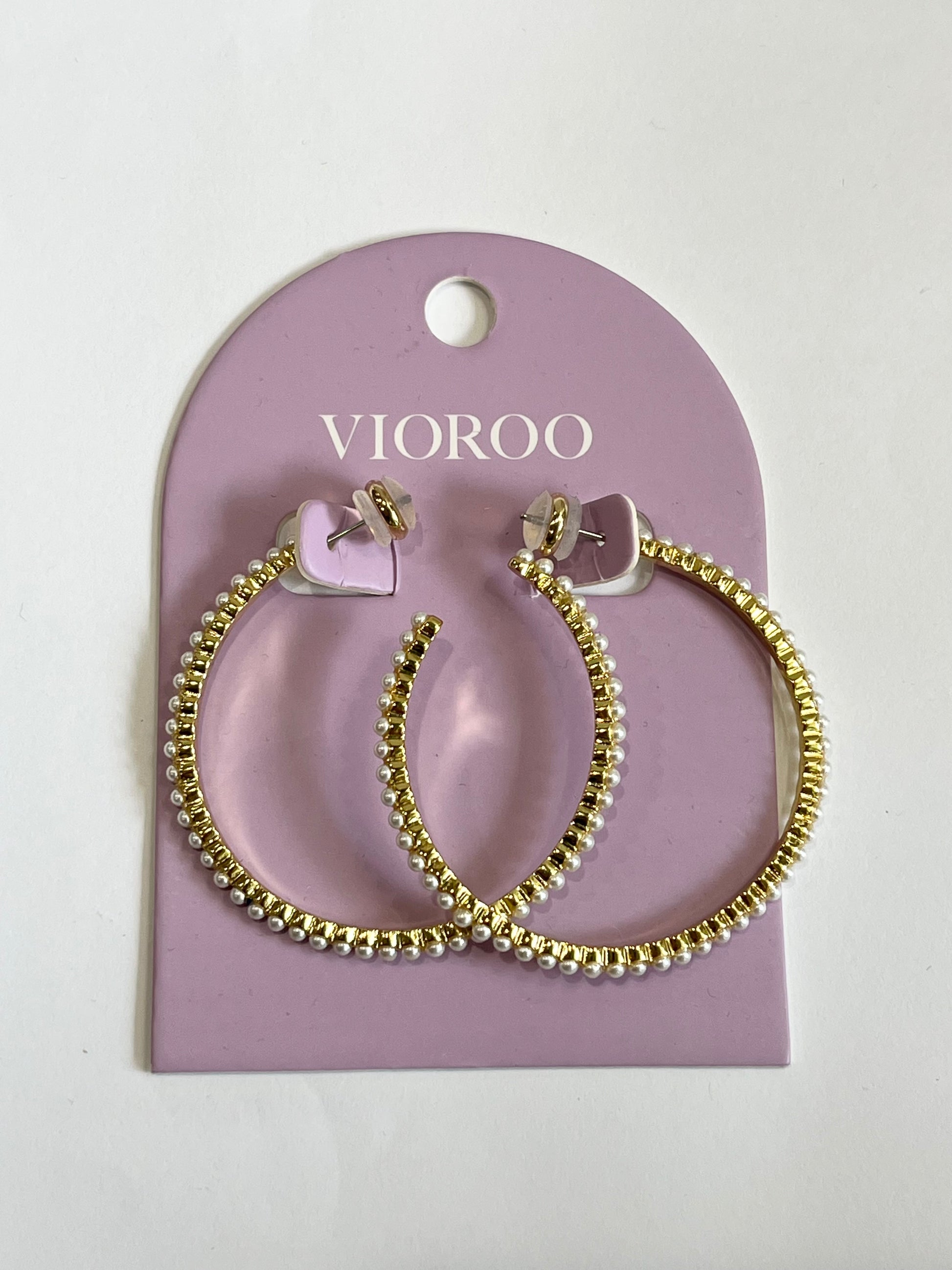 Pearl-Inset Hammered Hoop Earring
