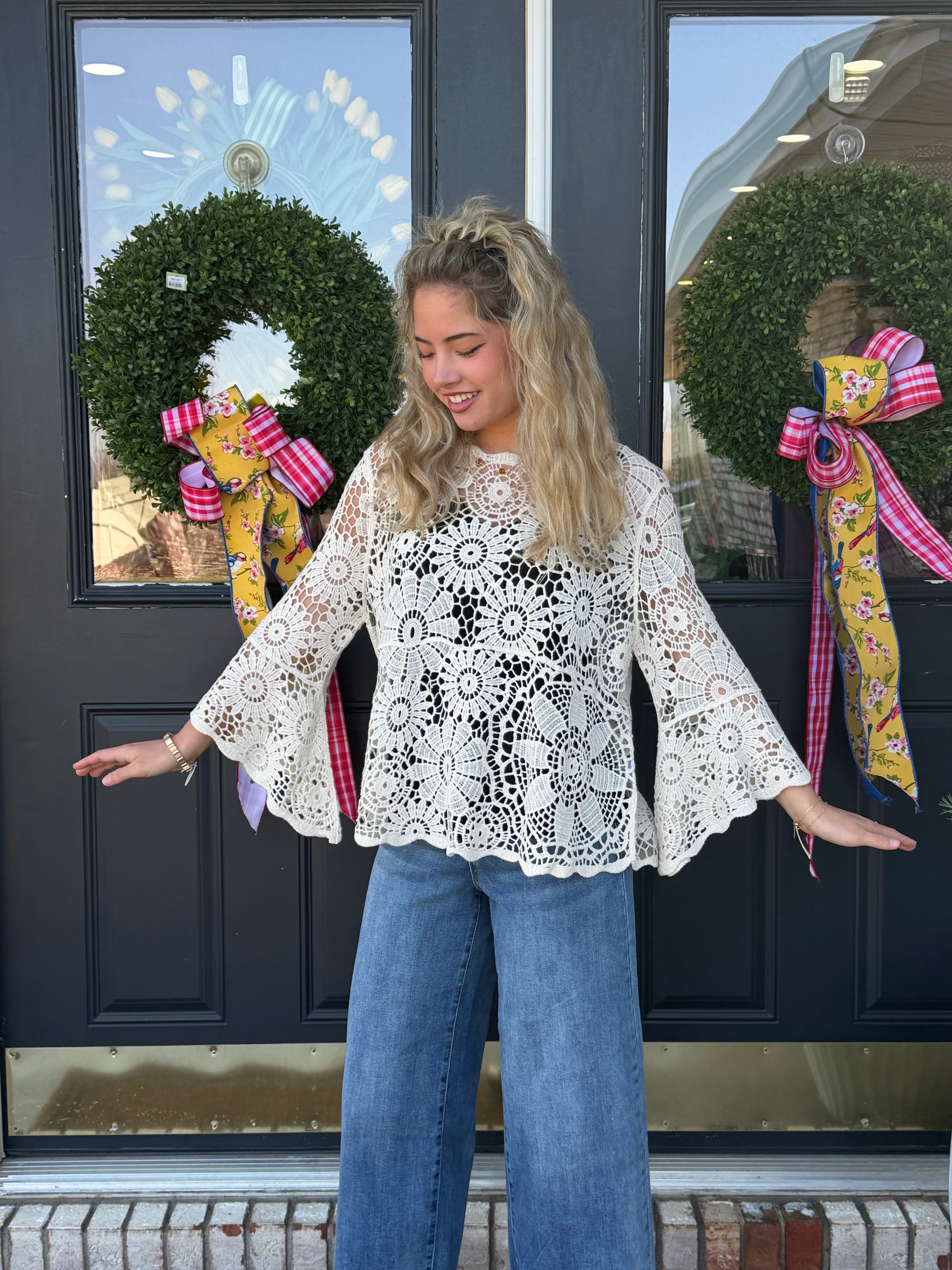 Kristen Elbow Sleeve Crochet Top