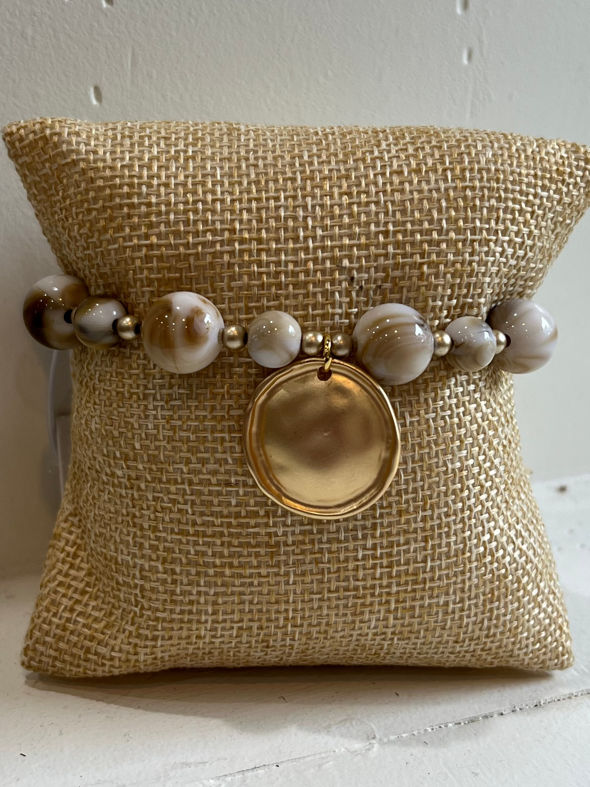 Maren Marbled Beige Beaded Stretch Bracelet
