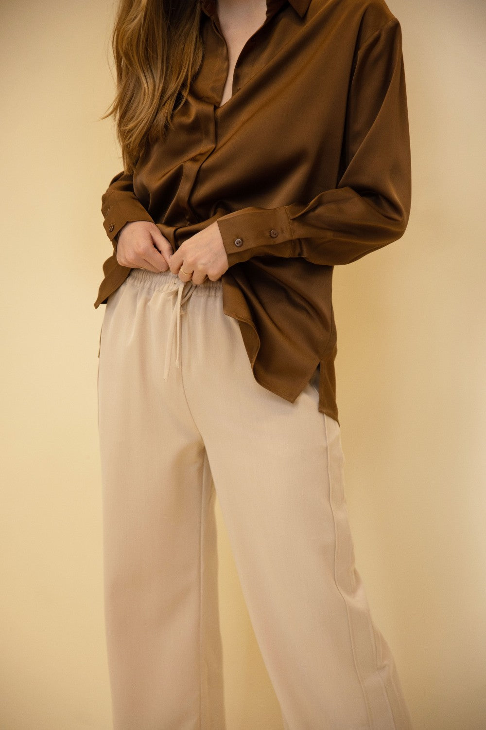 Woven Wide Leg Elastic Waist Pants
