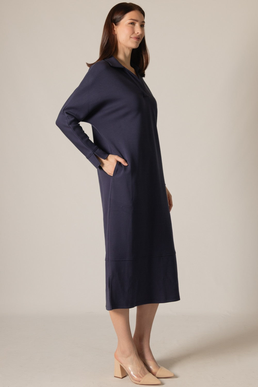 P. CILL Butter Modal Collared Long Sleeve Dress