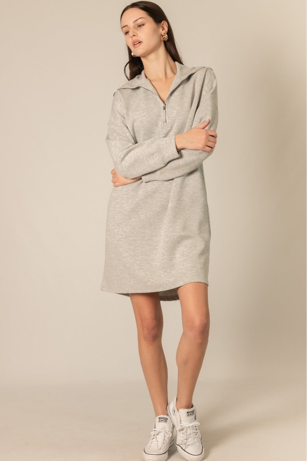 P. CILL Butter Modal Quarter Zip Up Long Sleeve Dress
