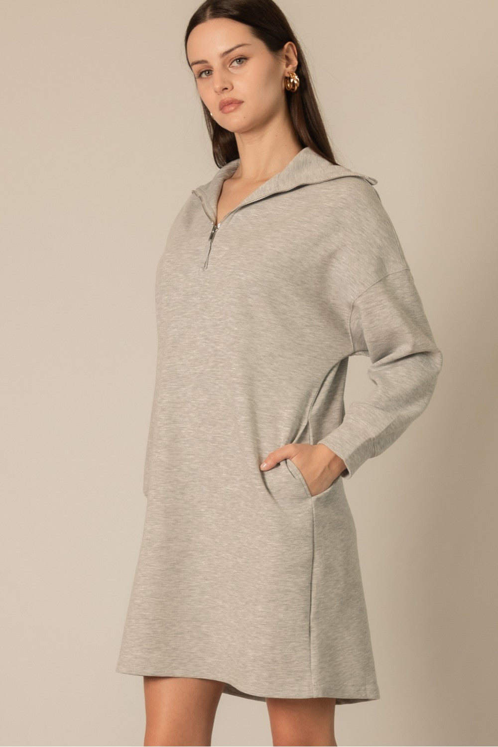 P. CILL Butter Modal Quarter Zip Up Long Sleeve Dress