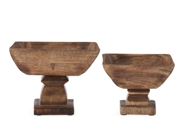 Square wood bowls on pedestals