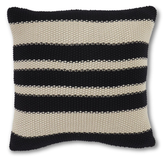 Cotton Knit Black and Cream Striped Pillow