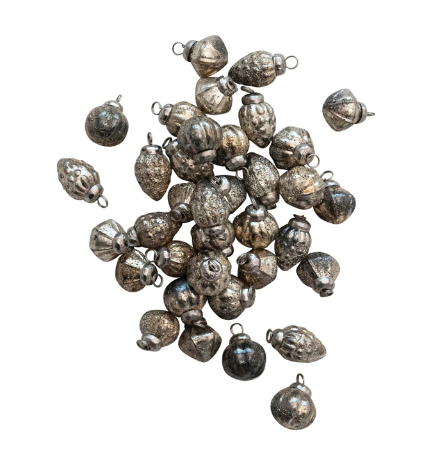 Mercury Glass Ornaments in Muslin Bag, Antique Silver