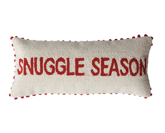 Tufted Lumbar Pillow with Pom Pom Trim "Snuggle Season"