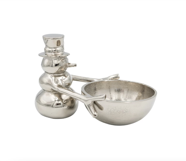 Cast Aluminum Snowman Holding Bowl