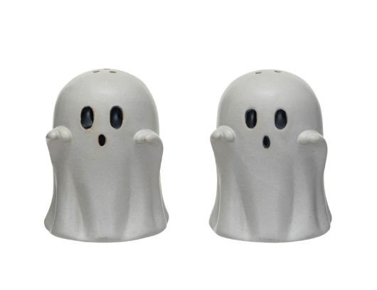 Stoneware Ghost Shaped Salt & Pepper Shakers