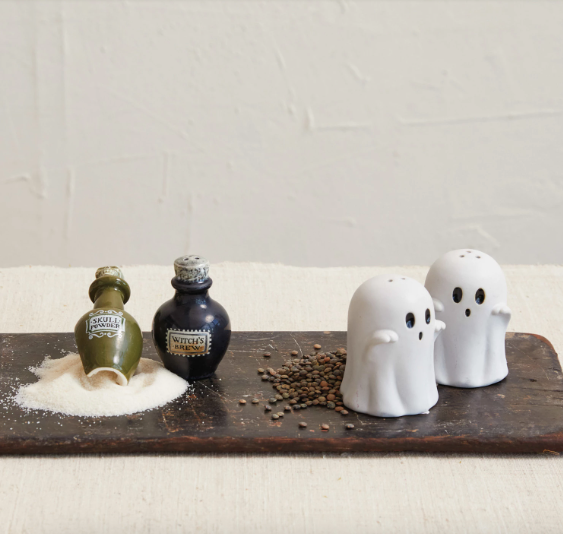 Stoneware Ghost Shaped Salt & Pepper Shakers
