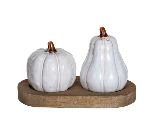 Stoneware Pumpkin Shaped Salt & Pepper Shakers