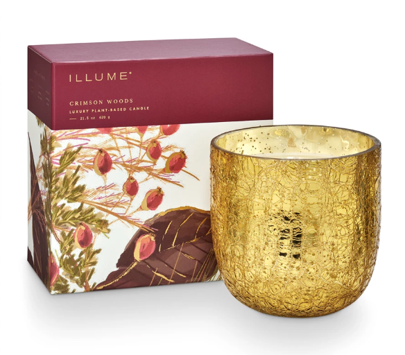 Crimson Woods Large Boxed Crackle Glass Candle