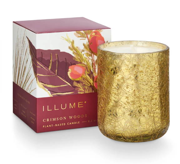 Crimson Woods Small Boxed Crackle Glass Candle