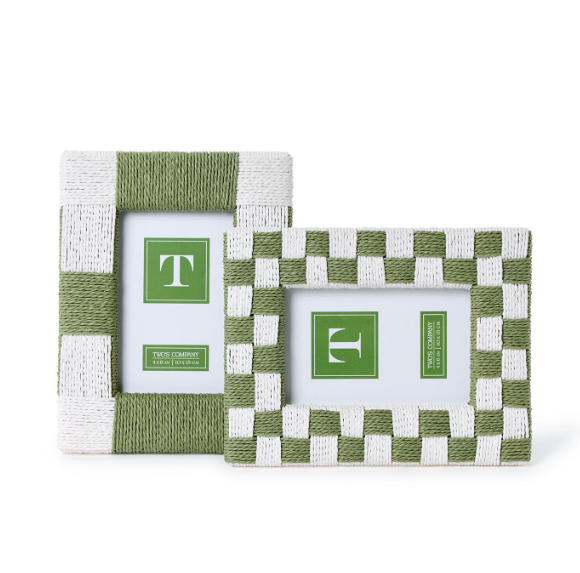 Hand Woven Checkered Green and White Frame