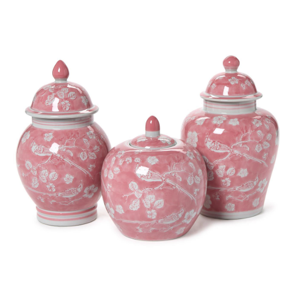 Hand-Painted Pink Chinoiserie Jars