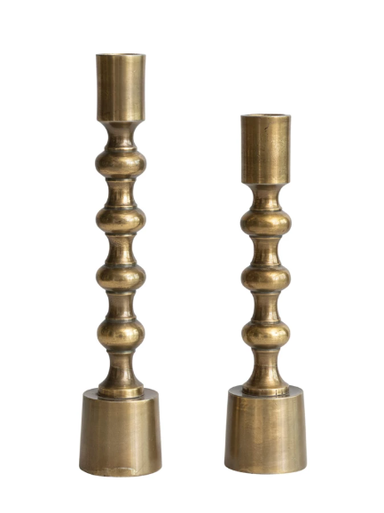 Cast Aluminum Taper Holders, Antique Gold Finish
